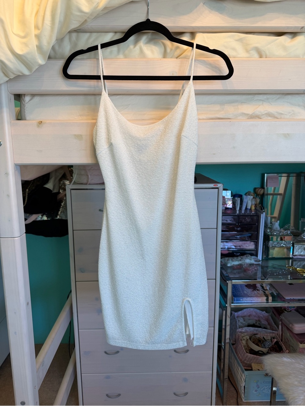 Windsor White Spaghetti Strap Mini Dress with Front Slit